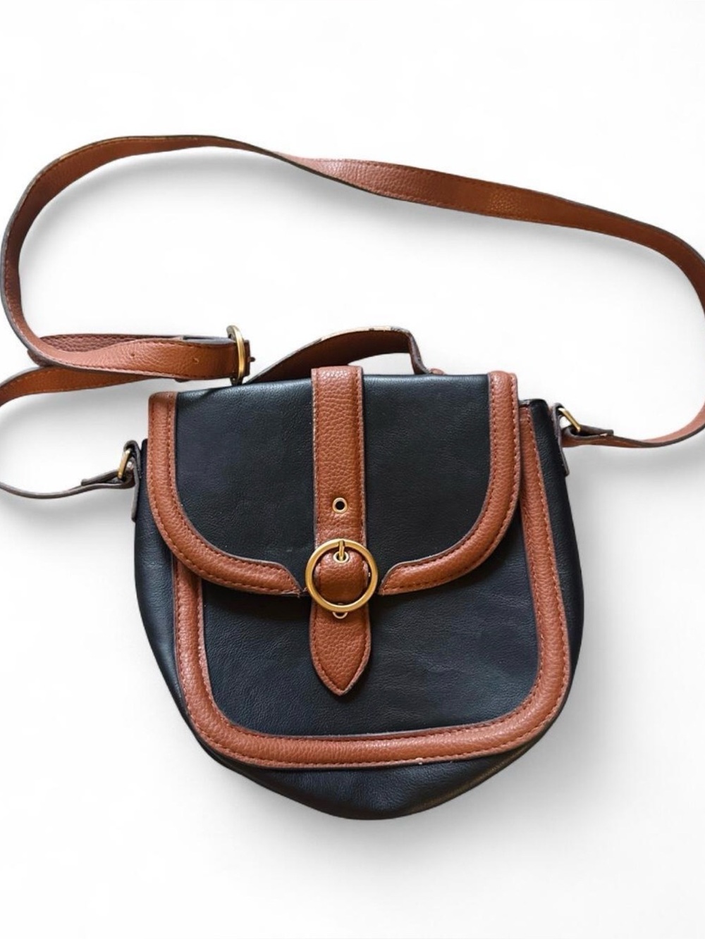 Vintage Inspired Black Brown Crossbody Bag Dark Academia Saddle Bag Y2K Purse